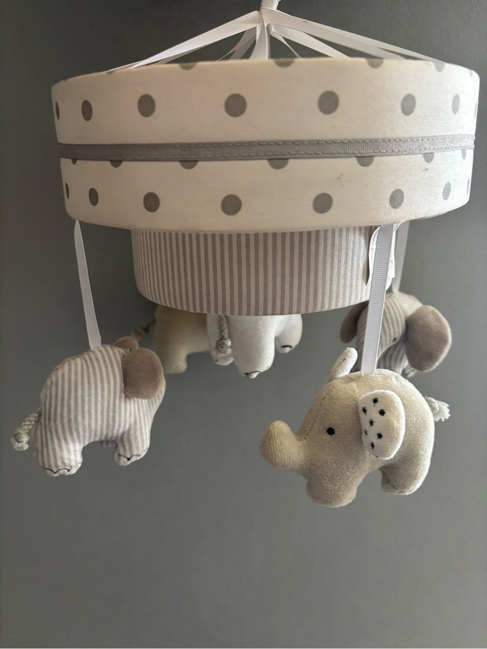 Neutral Elephant Baby Mobile - Soft Gray & Cream
